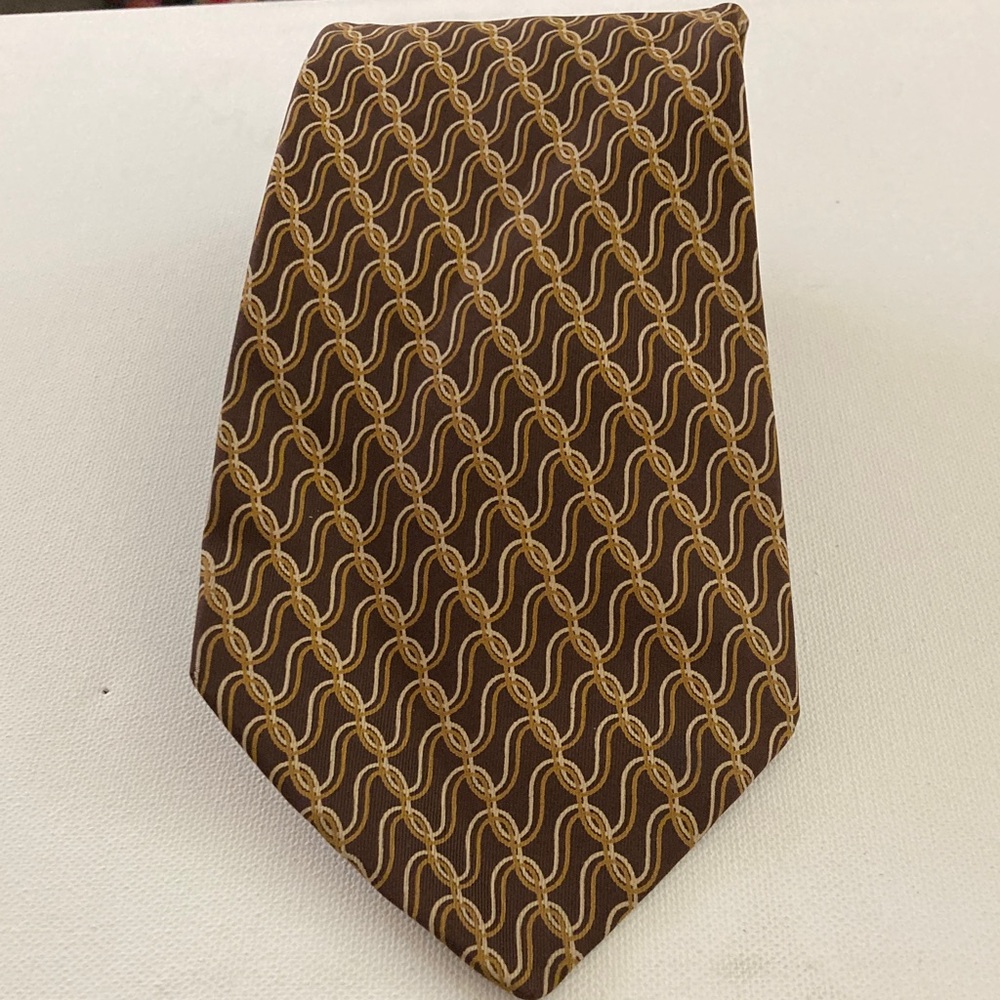 Hand painted made Italy Fiorio Milano Brown and Gold Patterned Men's Tie